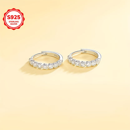 925 Pure Silver Round Ring Earrings with Shining Zirconia, Elegant and Luxurious, Perfect for Women's Dating and Wedding.