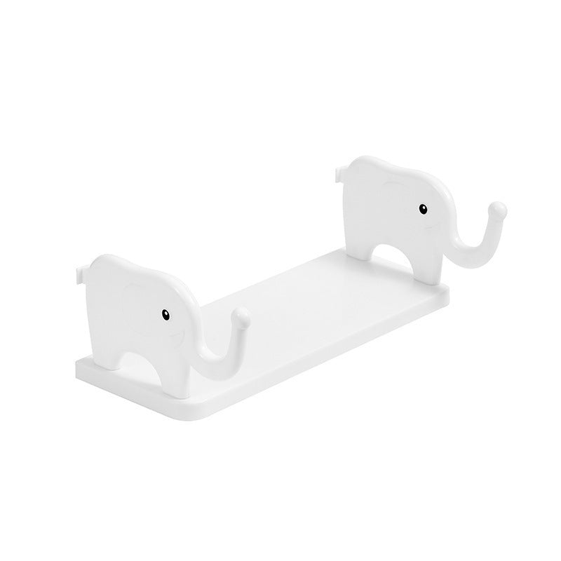 Wall-mounted storage rack shaped like an elephant, no need for drilling, versatile organizer for kitchen, bathroom, and study.