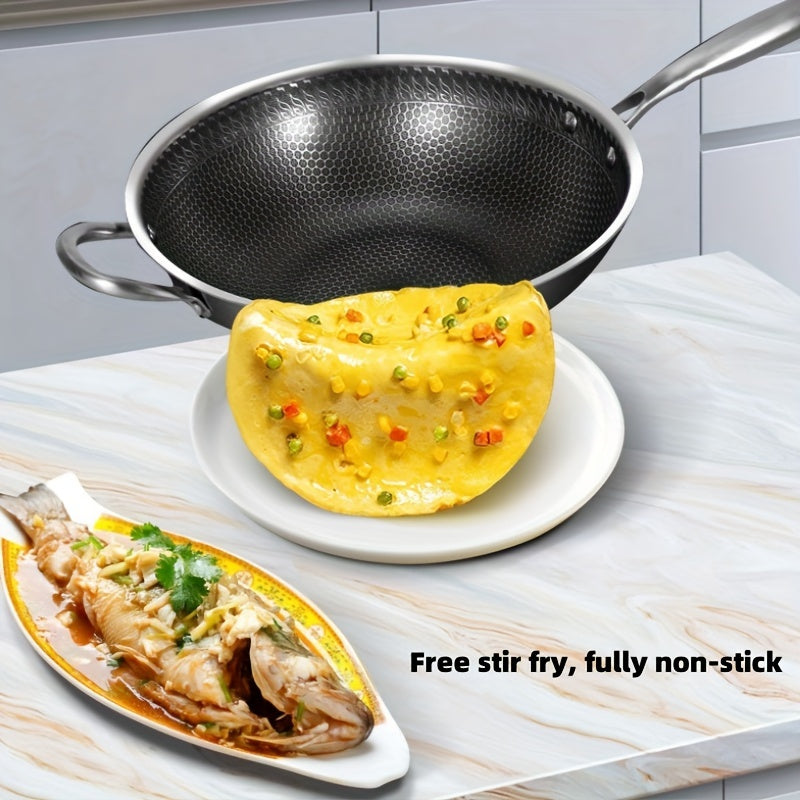 Multipurpose 304 Stainless Steel Honeycomb Wok with Lid - Suitable for Gas & Induction Stoves, Great for Cooking & Baking - Must-Have Kitchen Tool