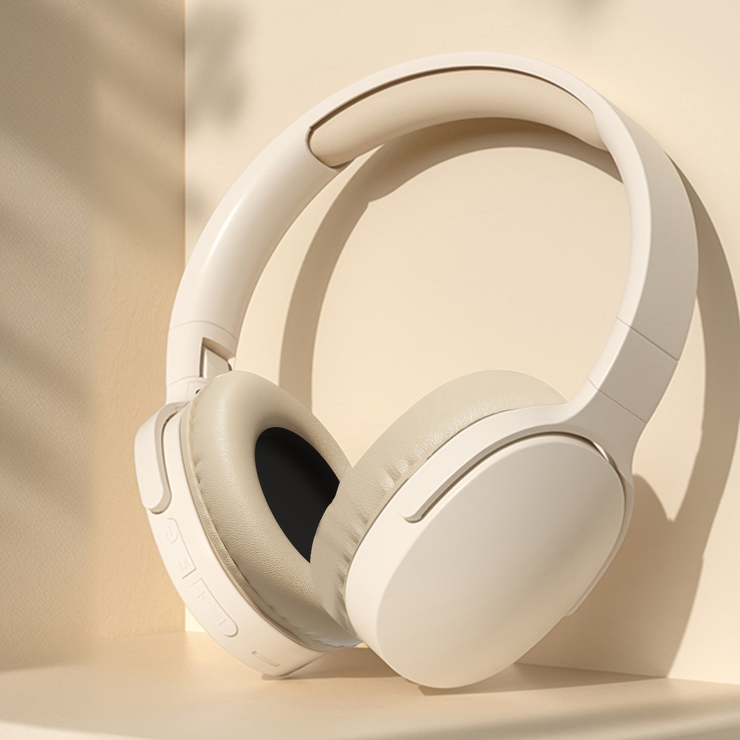 GENAI P2961 Over-Ear Wireless Headphones with 20H playtime, foldable design, noise-canceling mic, USB charging case, and sleek white design. Perfect for travel, home, and office use.