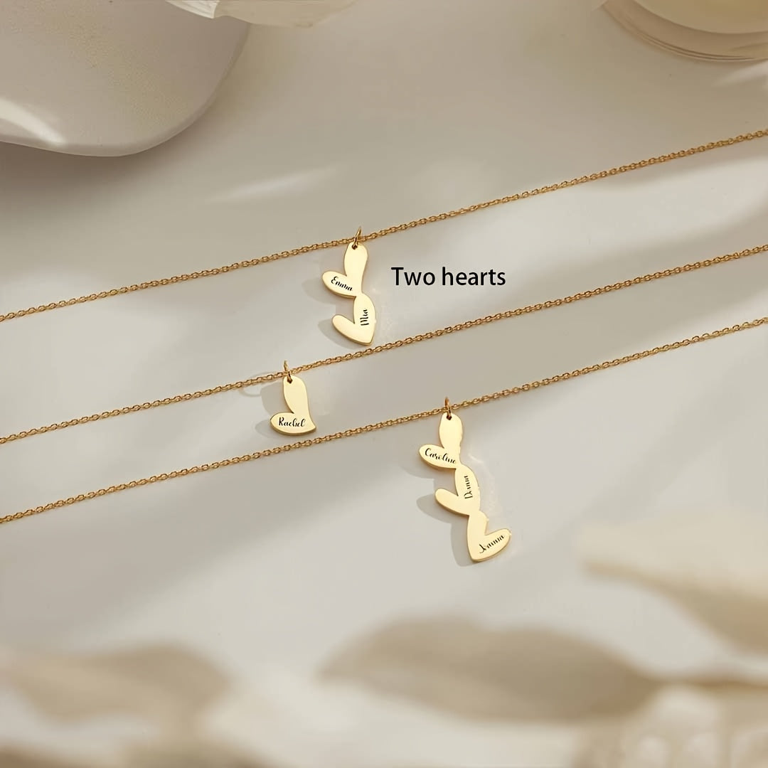 Exclusive Custom Heart Necklace with Multiple Names, Luxurious 18K Gold Plating, Chic & Elegant Design, Featuring Script and Numeric Characters, Suitable for Everyday Wear & Special Occasions, Great for Valentine's Day, Anniversaries, Mother's Day