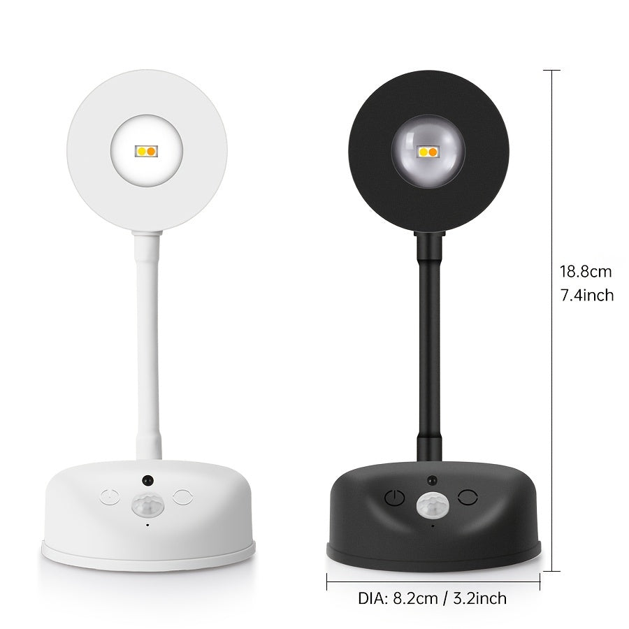 Wall-mounted motion sensor spotlight with remote control, USB rechargeable, adjustable brightness and timer, detachable plastic lamp shade, infrared sensor, battery powered.