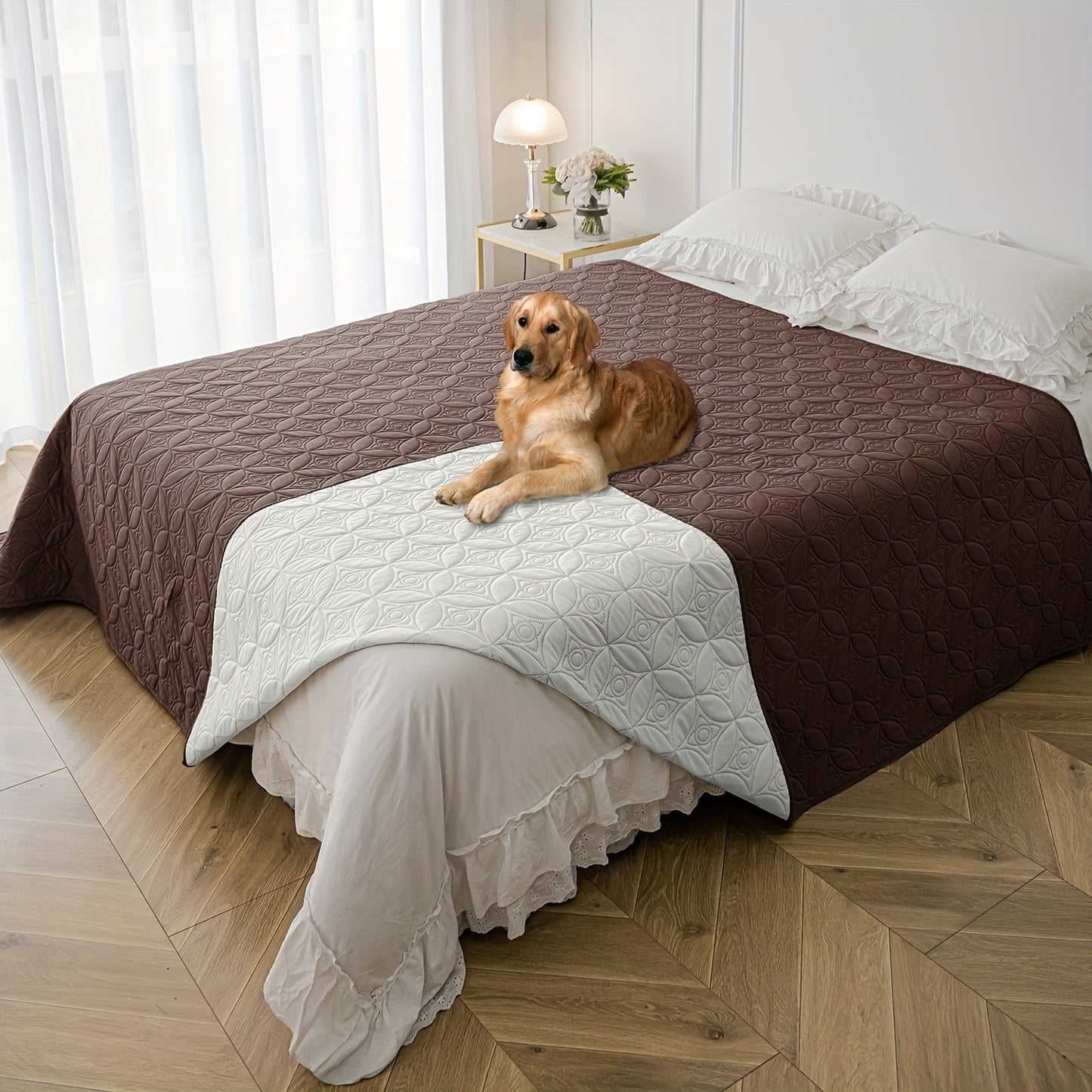 Waterproof dog bed cover with non-slip backing, stain resistant pet blanket for furniture, couch & sofa protection, ideal for small to medium breeds.