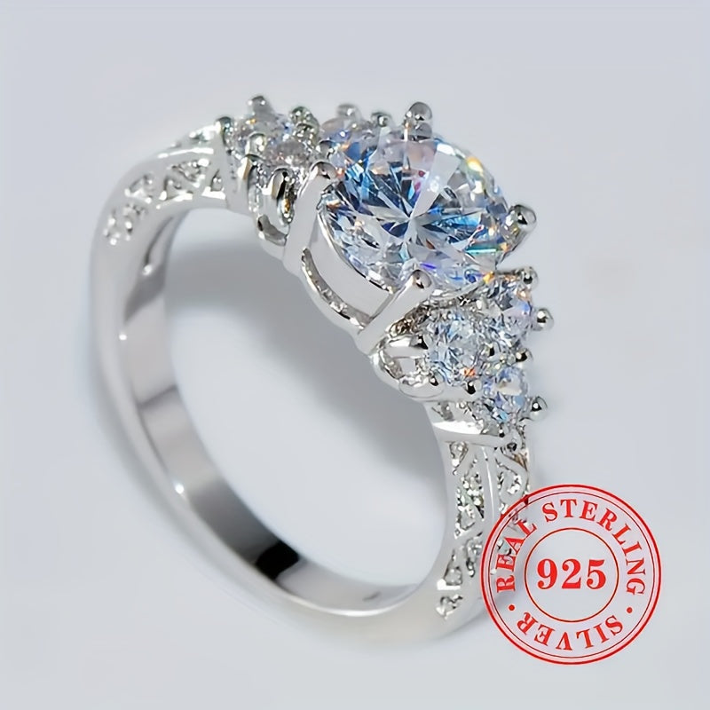 Stunning 925 Sterling Silver Women's Anniversary Ring with Sparkling Cubic Zirconia Detailing, Ideal for Weddings, Parties, and Valentine's Day. Comes in a Beautiful Gift Box - A Dazzling Addition to Your Collection of Fashion Jewelry, Perfect for