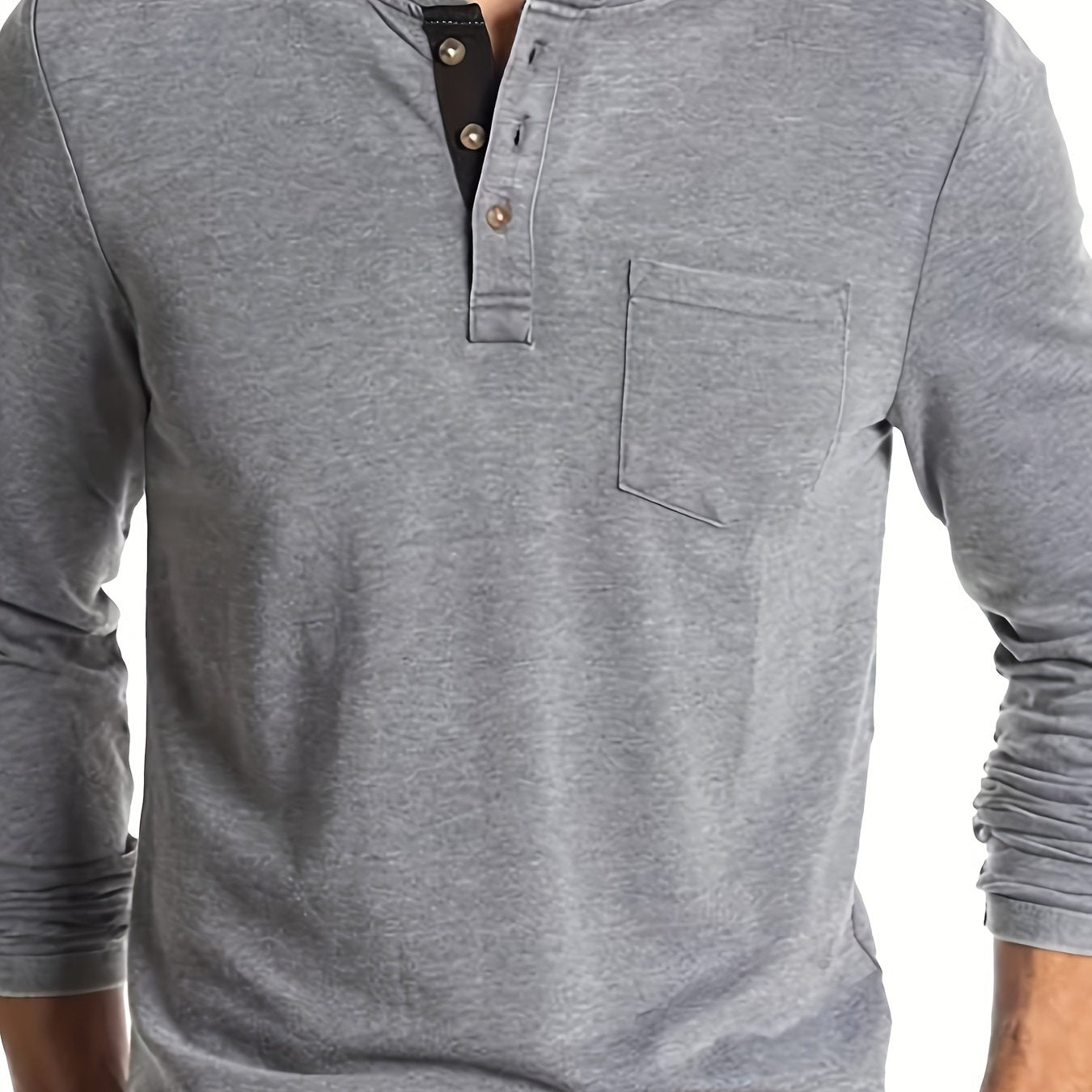 Men's plus size Henley shirt made of a polyester-viscose-spandex blend with a casual polo collar, pocket and slight stretch. Long sleeve slim fit perfect for big and tall adults in spring