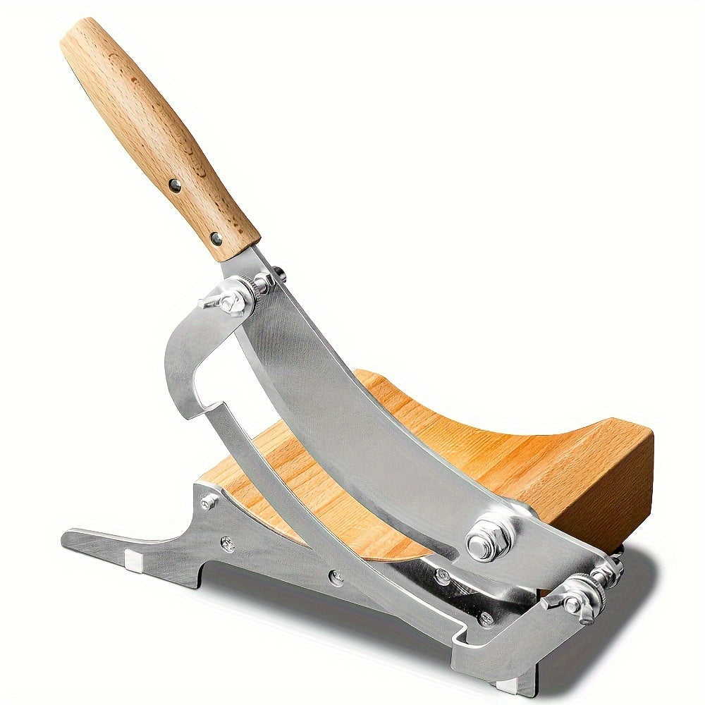 Adjustable Stainless Steel Chinese Medicine Slicer with Rubber Wooden Base and Sharpening Stick - Ideal for Precision Slicing of Herbs and Spices