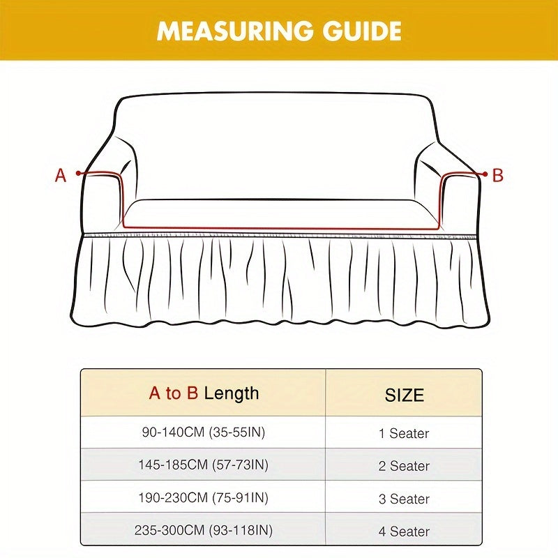 Elastic waterproof sofa slipcover with skirt for all seasons, ideal furniture protection for home and office.