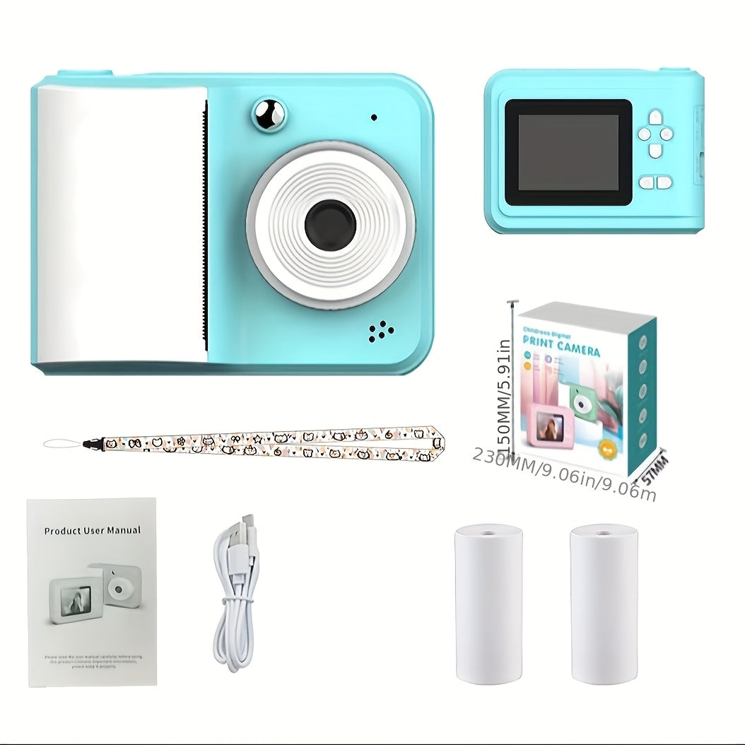 Rechargeable digital camera for kids with printing, USB charged, multi-function printer, perfect for drawing and photography gifts, portable.