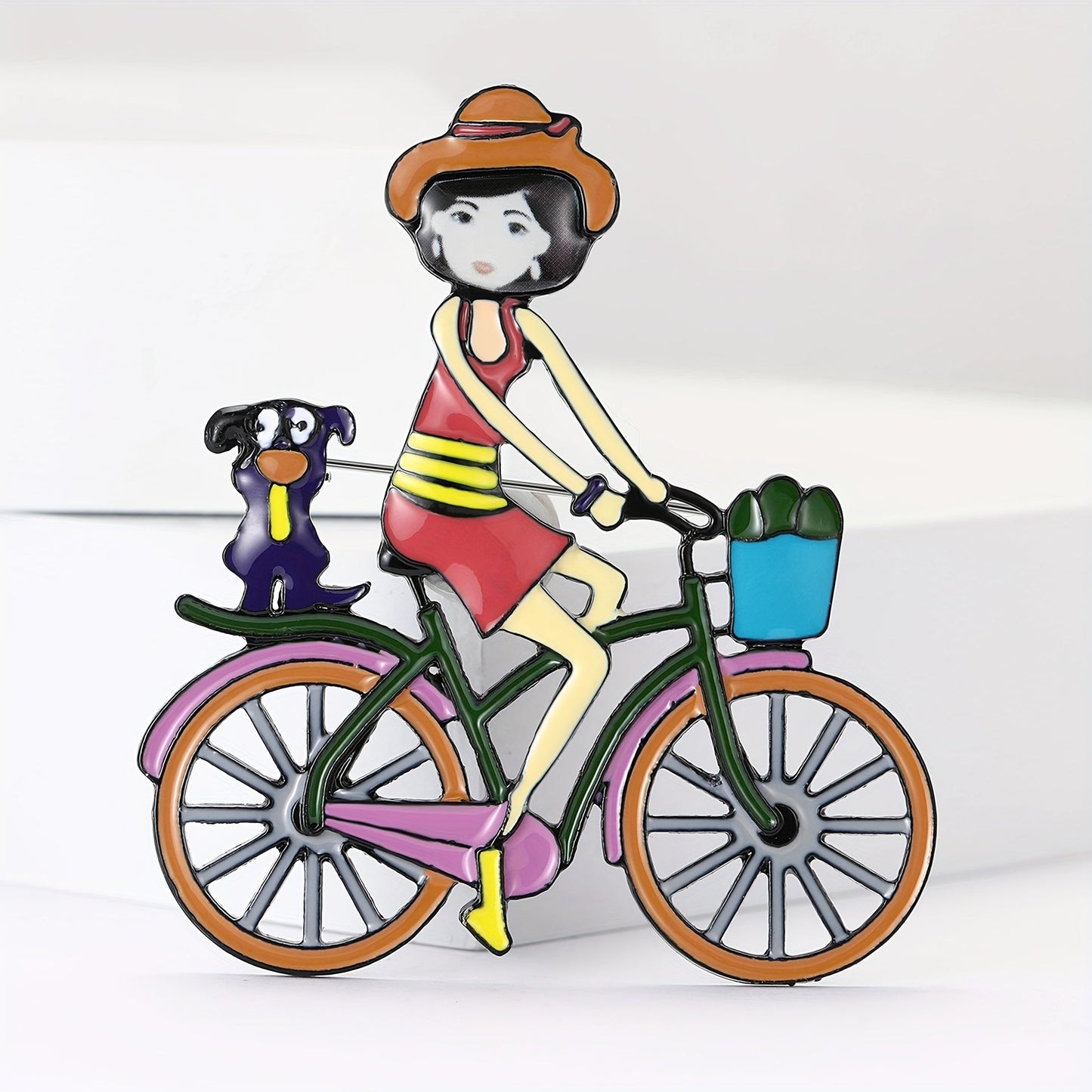 Adorable Acrylic Cycling Girl Brooch Pin - Quirky Cartoon Fashion Accent for Clothing and Bags