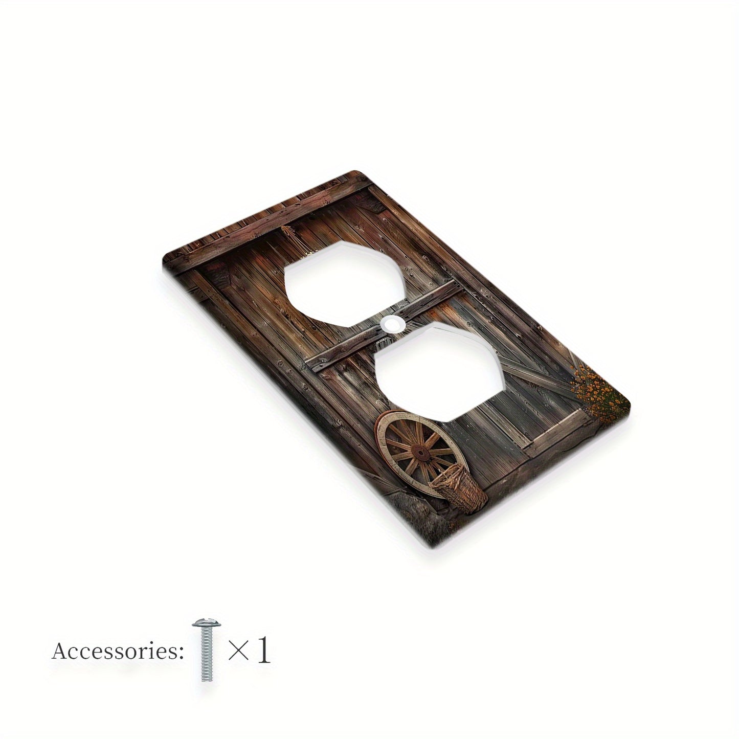 Rustic barn door design light switch cover and outlet covers for kitchen and bedroom electrical decor - single pack available in 1-gang or 2-gang sizes.