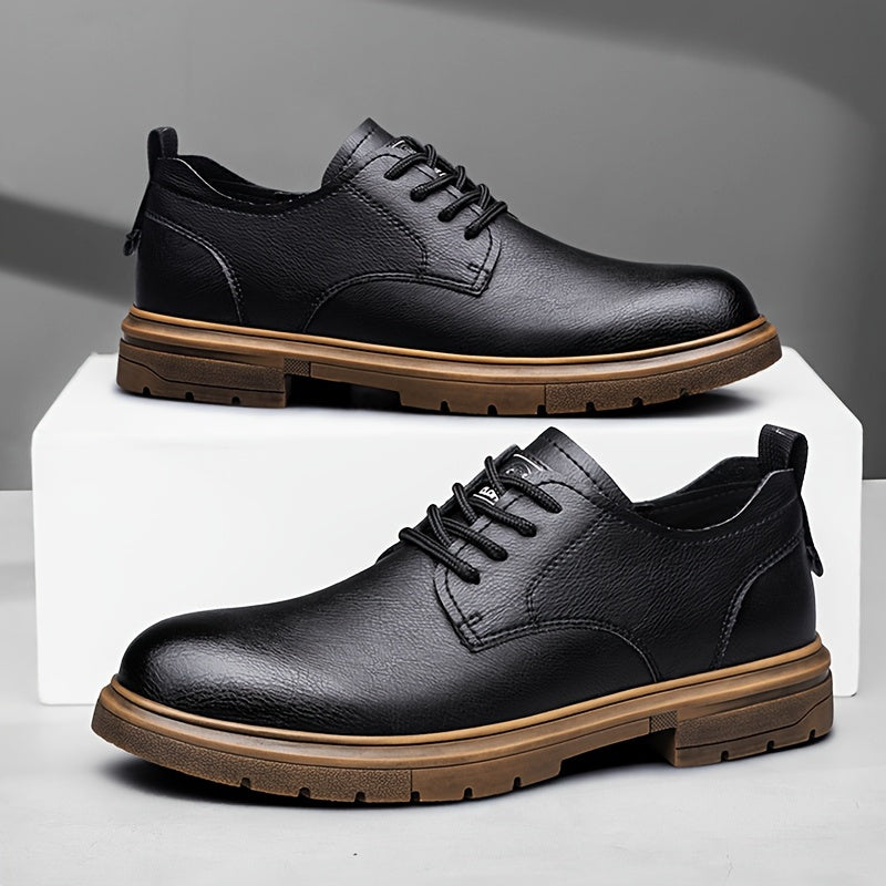 Men's split leather lace-up casual shoes with breathable and anti-skid soft soles, suitable for business office.