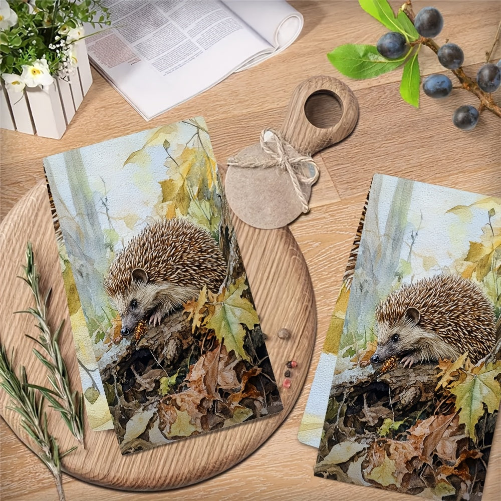 Set of 2 Kitchen Towels with Ultra Soft Fabric, Featuring the Gentle Rustle of a Hedgehog Searching for Insects, Highly Absorbent and Perfect for Holiday Decor, Machine Washable, 16x24 Inches - Item Code: 2KYSYS1218629