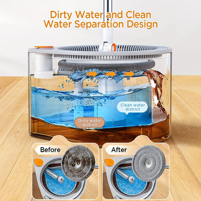 Spin Mop and Bucket System with Three Mop Heads and Washable Microfiber Pads.