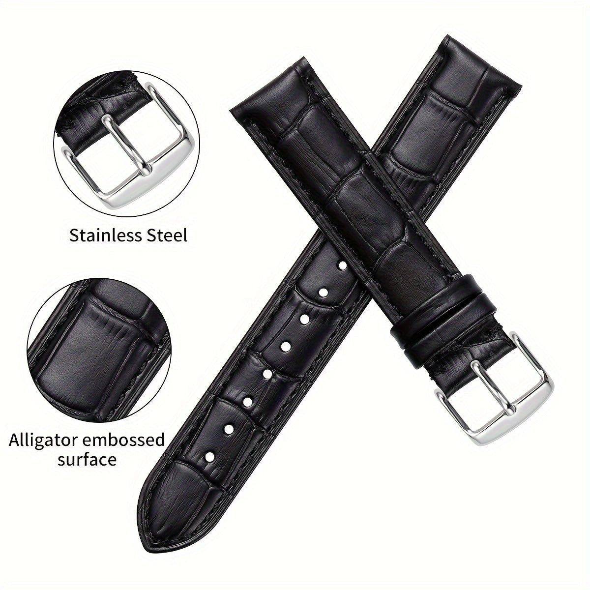 Replacement watch strap made of authentic cowhide leather, featuring a quick release crocodile pattern design suitable for both men and women.