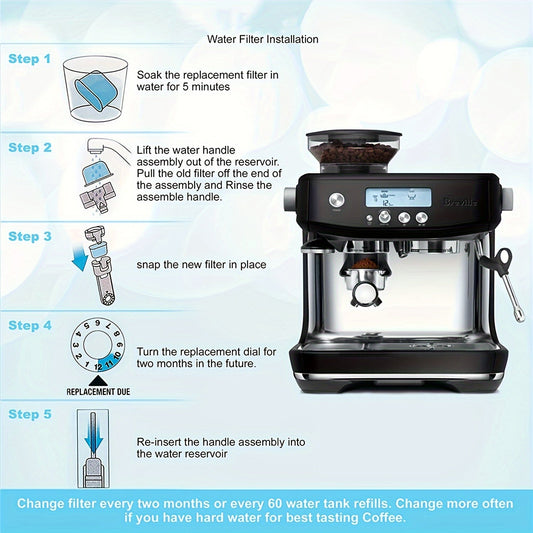 Ushbu to'plam 6/12 ta Keurig 2.0 va 1.0 klassik qahva tayyorlagichlari uchun mos keladigan suv filtrlarini o'z ichiga oladi. Ushbu filtrlar Breville BES980, 920, BES870, BEP920, 840 va BWF100 qahva mashinalari uchun ham mos keladi.