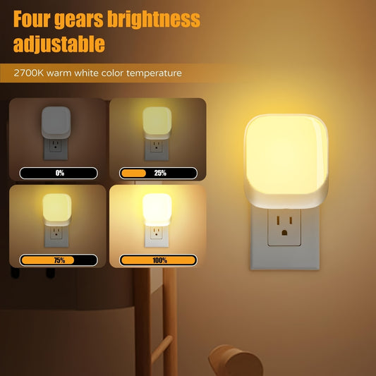 Energy Class A Plug-In Night Light with Dusk to Dawn Sensor, Three-Level Brightness Adjustment for Bedroom, Hallway, Kitchen, Bathroom.