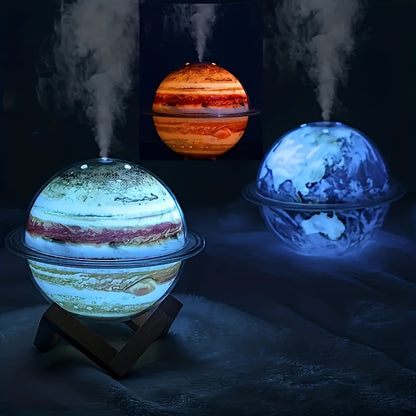 Creative 330ml Jupiter-inspired USB humidifier with LED night light, for aromatherapy in bedroom and home decor. USB powered.