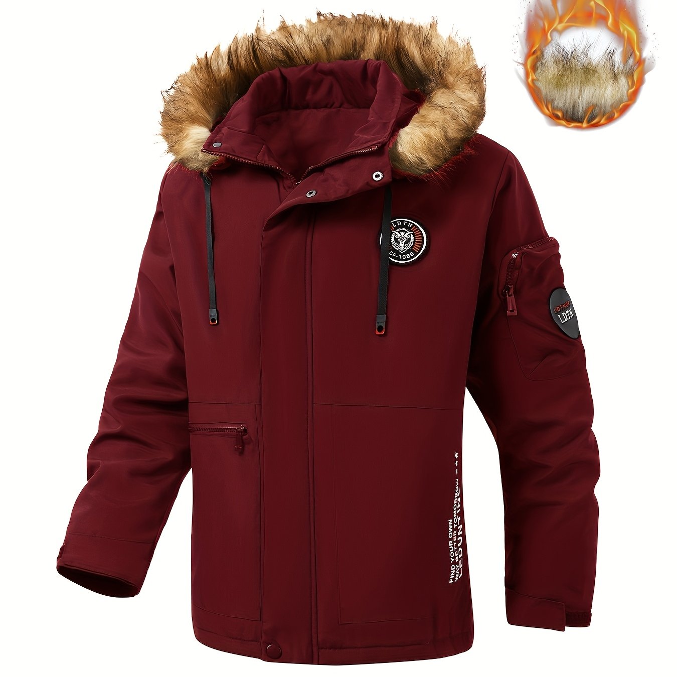 Plus size men's casual padded jacket with detachable hood for fall and winter.