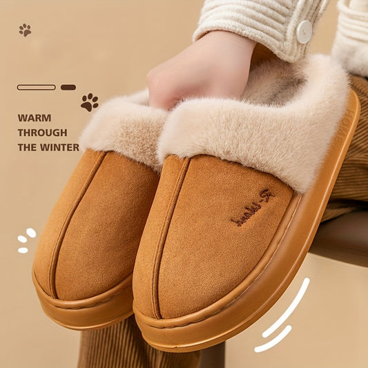 Cozy Vintage Style Plush Lined Round Toe Slippers for Winter Warmth and Comfort.