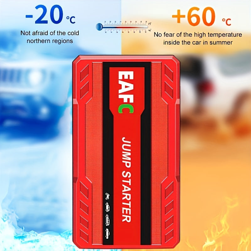 Portable car jump starter with LED light, supports starting gasoline cars up to 3.0L.