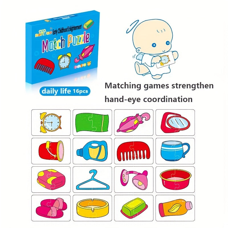 32pcs Animal and fruit themed match puzzle flash cards for children aged 3-8, promoting cognitive skills development. Ideal for winter and Ramadan Mubarak.