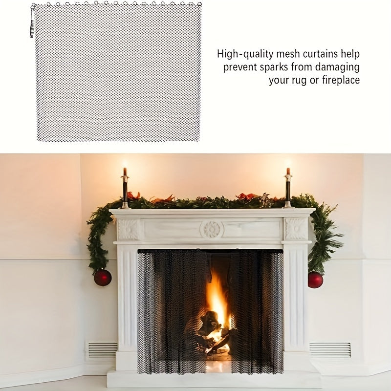 Two-piece Fireplace Mesh Curtains - Resistant to High Temperatures and Waterproof, Protective Screen for Home and Carpets