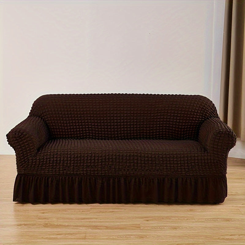 Seersucker slipcover mebelni chizishlardan, sirpanishlardan va barcha fasllardan himoya qilish uchun.