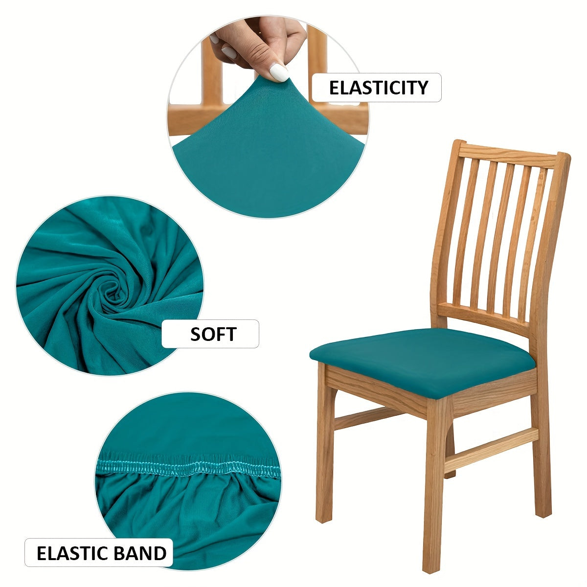 4/6 piece elastic chair cushion cover in various solid colors. Easy to install and ideal for protecting furniture in living rooms, kitchens, and restaurants.