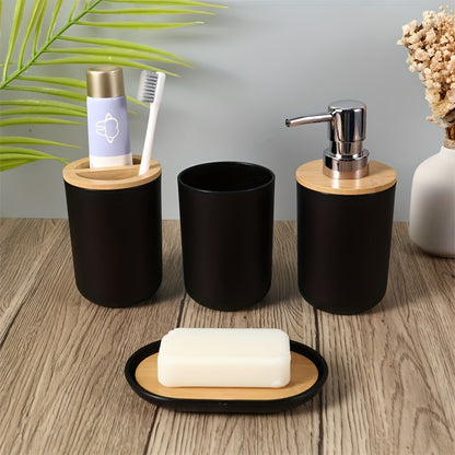 4-piece bathroom toiletries set with 350ml bamboo covers.