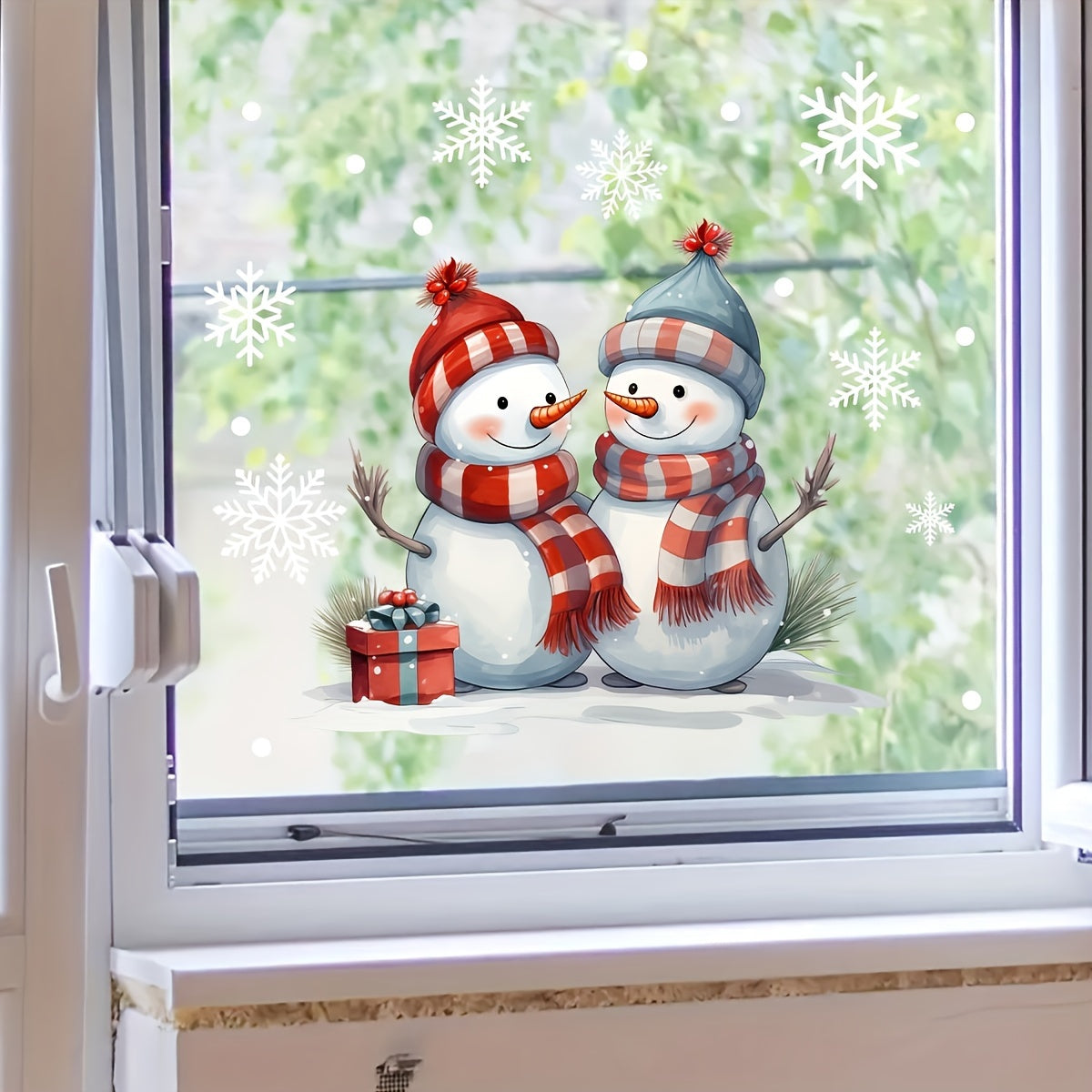 Get into the festive spirit with this set of vibrant Red Hat and Blue Hat Shiny Snowman Christmas Window Decals. Made from durable PVC material, these double-sided static cling stickers are perfect for adding a touch of holiday cheer to your home. Use