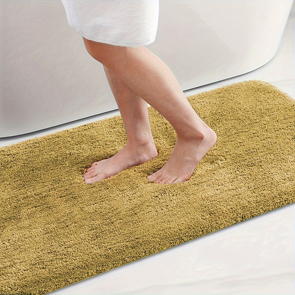 Plush Bathroom Mat with Ultra-Absorbent Features - Non-Slip, Soft Polyester with PVC Backing, Hand Washable, Rectangular Home Decor Rug