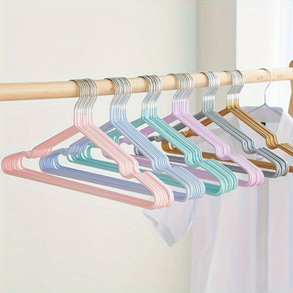 Set of 10 Seamless Metal Hangers with Grooved Design, Non-Slip Wardrobe Clothes Organizer for Home and Kitchen Storage