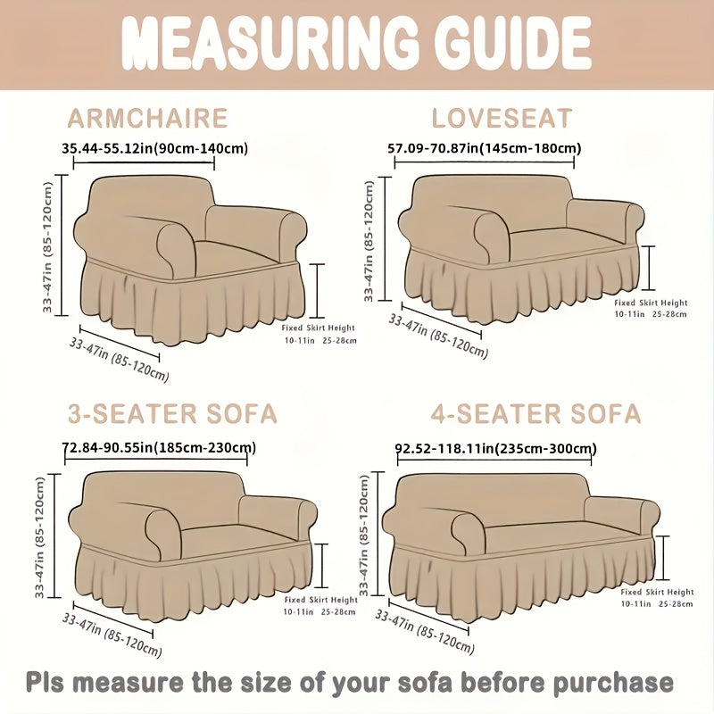 Эластичный чехол для дивана с юбкой, универсальный для всех сезонов, подходит для гостиной, офиса и домашнего декора.