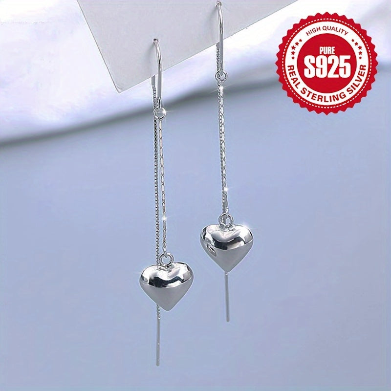 These elegant French-style tassel earrings are crafted from 1 pair of S925 sterling silver. With fashionable dangle heart drop designs, they are lightweight (2.36g) and hypoallergenic. Perfect for daily wear, music festivals, vacations, or as a