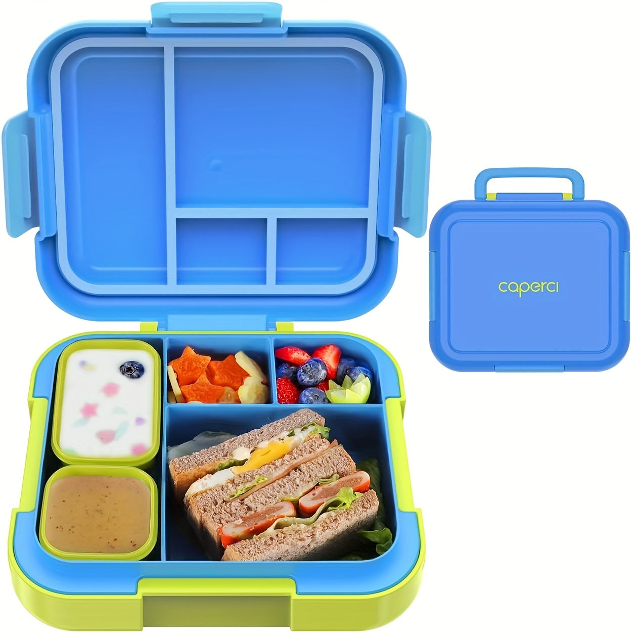 Caperci Large 4.8 Cup Bento Box in Pink - A Popular Choice for Leak-Proof Lunches on-the-Go! Features 4 Compartments, Dual Modular Containers, Portable Handle, Microwave/Dishwasher Safe, BPA-Free - Perfect for School, Work, Camping & Picnics