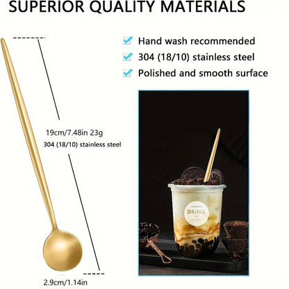 6-piece set of stylish golden ice tea spoons made of premium SUS304 stainless steel, perfect for mixing cocktails, soda, or coffee. From the Portuguese series with a mirror finish, these spoons are dishwasher safe.