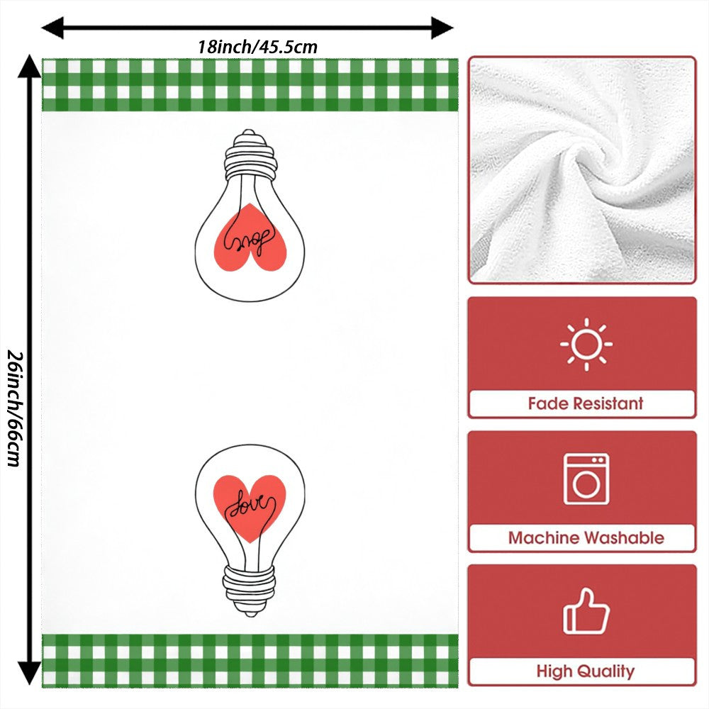 Valentine's Day Heart Bulb Design Kitchen Towels - Set of 2 | 45.72x66.04cm | Super Absorbent & Quick-Dry | Soft Polyester | Ideal for Kitchen, Bathroom & More | Great Gift | Decorative Towels | Machine Washable | Dish Towels