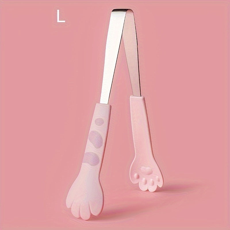 Cat paw shaped stainless steel tongs for various kitchen tasks.