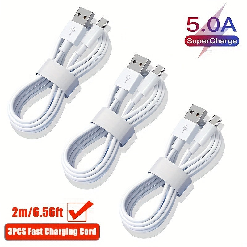 1pc/3pcs/5pcs 5A USB-C Fast Charging & Data Cable for various phone brands - Durable cord with power bank compatibility, 66W Max.