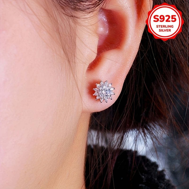 Beautiful 925 Sterling Silver Snowflake Stud Earrings, 2.76g Lightweight Hypoallergenic Sparkling White Cubic Zirconia, Romantic Design for Women - Ideal for Everyday, Valentine's Day & Wedding, 8mm Size, Gentle on the Skin