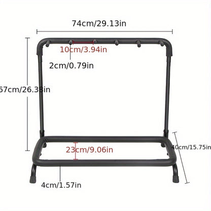 HEBIKUO Guitar Display Stand: 5-Slot Rack for Acoustic Guitars with Anti-Rust, Non-Slip Features.