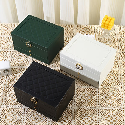 Luxurious faux leather jewelry organizer with lock, spacious drawers for accessories - perfect gift for women and girls.