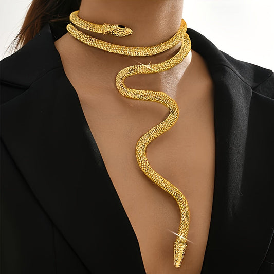 Vintage Gothic Style Snake-Shaped Mesh Chain Necklace - Stylishly Adjustable, crafted from Alloy. Ideal for Both Everyday and Party Wear, adding a touch of elegance to any outfit.