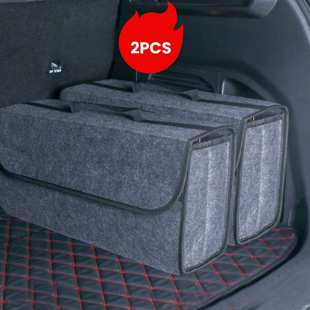 Foldable polyester car trunk organizer 2-pack with felt storage box, space-saving and economical shipping