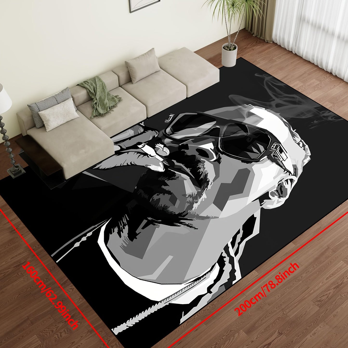 Polyester Area Rug with 'Man in Glasses' Art - Easy to Clean in Washing Machine | Slip-Resistant Mat for Indoor/Outdoor Use | Features Thick Felt Fabric | Ideal for Various Areas such as Hallway, Living Room, Bedroom, Nursery, and Garden | Available in