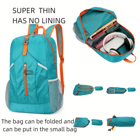 25L Foldable Outdoor Sports Backpack, Waterproof Mountaineering Hiking Travel Daypack with Color Contrast School Bag