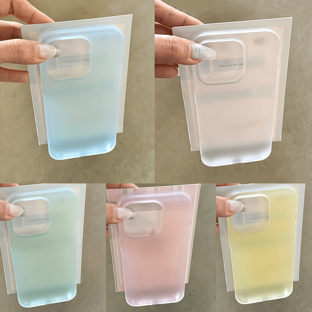 Ultra-thin matte clear phone case for iPhone models 11-16, featuring five colorful options and shockproof design.