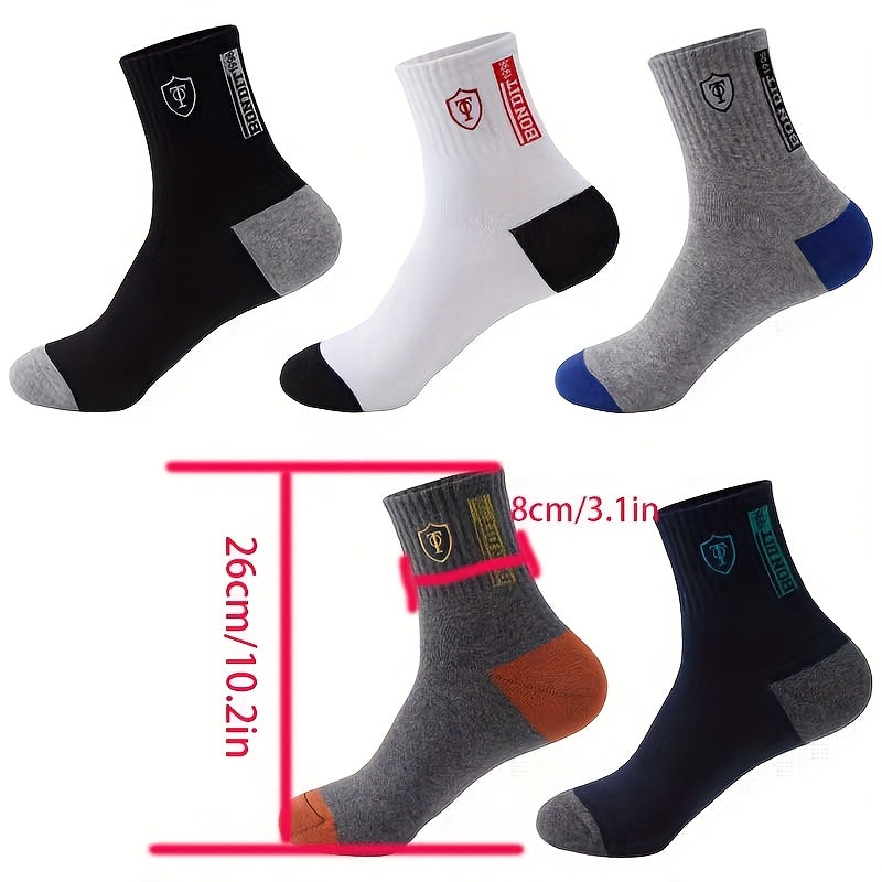 10 Pairs of Men's Sports Crew Socks with Letter Pattern