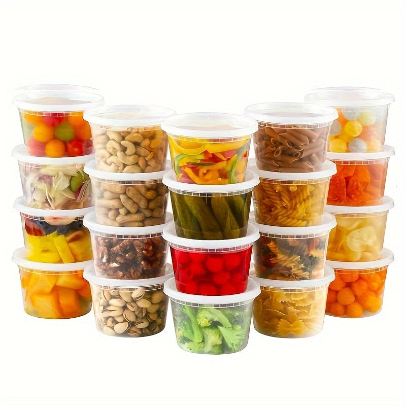 24 pieces of 16 oz plastic food containers with lids, these sealed food storage containers are perfect for freezer, dishwasher, and microwave use. Ideal for soups for takeout, meal preparation, and storage at home, in the kitchen, restaurant, picnic, or