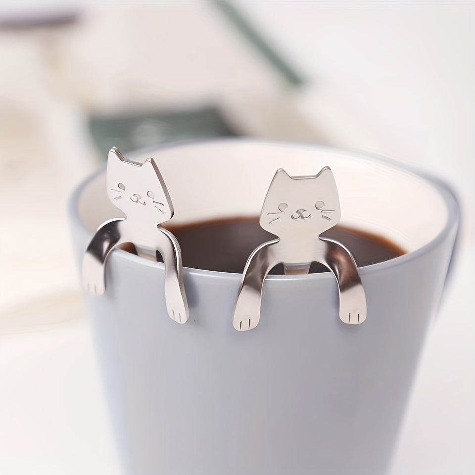 Adorable Stainless Steel Spoon Shaped Like a Cat, Stylish Long Handle Stirrer for Coffee, Tea, and Espresso, Made of 304 Stainless Steel, Beautiful Addition to Your Kitchen, Ideal for Christmas, Grandparents Day, Independence Day, Valentine's Day, Labor